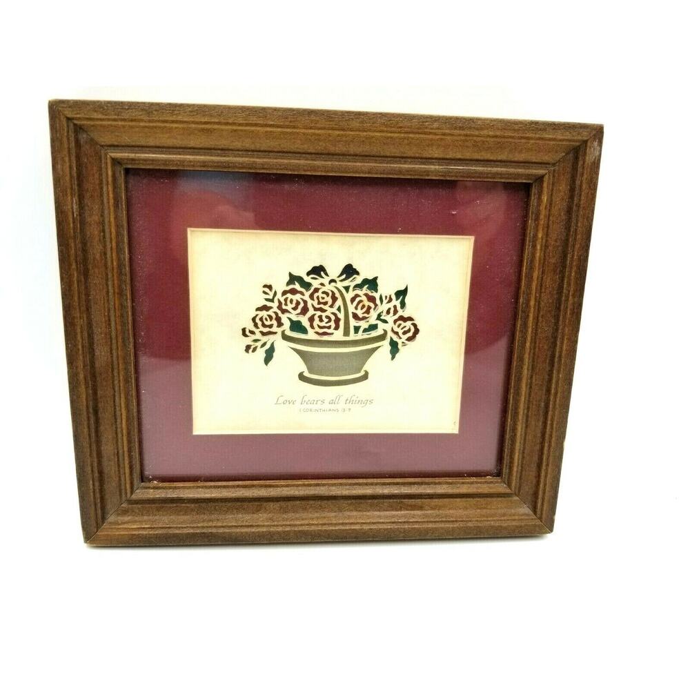 Love Bears All Things Cindy Jacobs Laser Cut 1 Cor 13:7 Vtg Matted Framed 7x6"